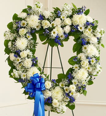 Blue and White Heart Funeral Wreath Blue and White Heart Funeral Wreath